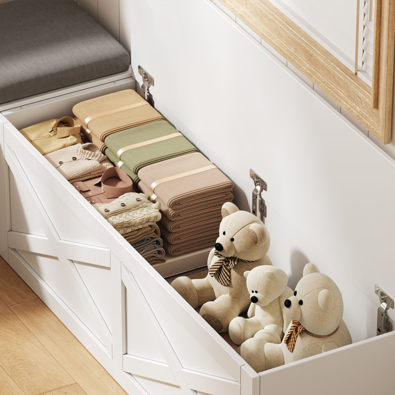 Banc de coin en L avec rangement, banc de coin-repas avec coussins gris, blanc, White