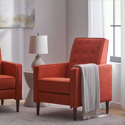 Fauteuil inclinable Mid-Century FlowLuxe en tissu à finition orange, siège simple rembourré plus épais pour le salon et la chambre à coucher