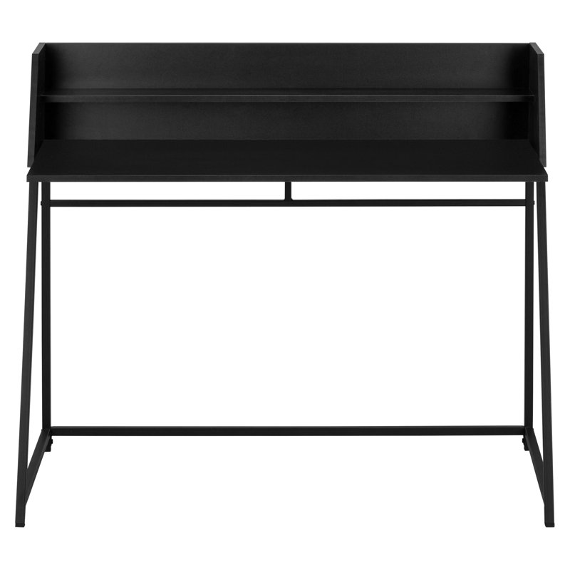 Bureau d'ordinateur moderne pour la maison, 122 cm (48 po) avec base en métal noir et tablettes stratifiées, bureau contemporain pour la maison, plateau et étagères de rangement.