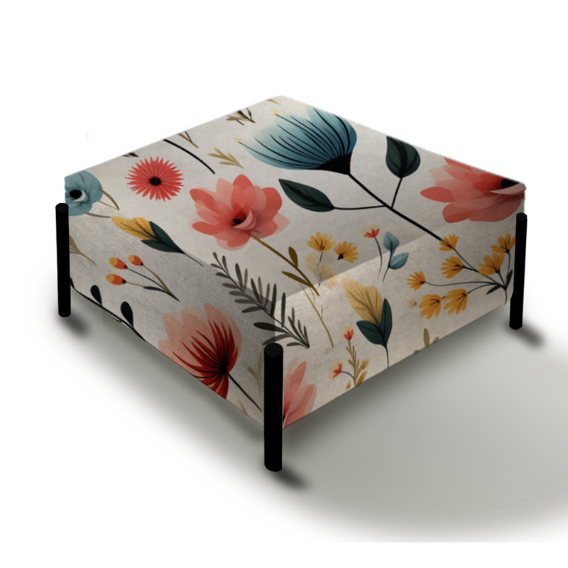 Nordic Grace Teal Floral Harmony - Floral Large Square Ottoman