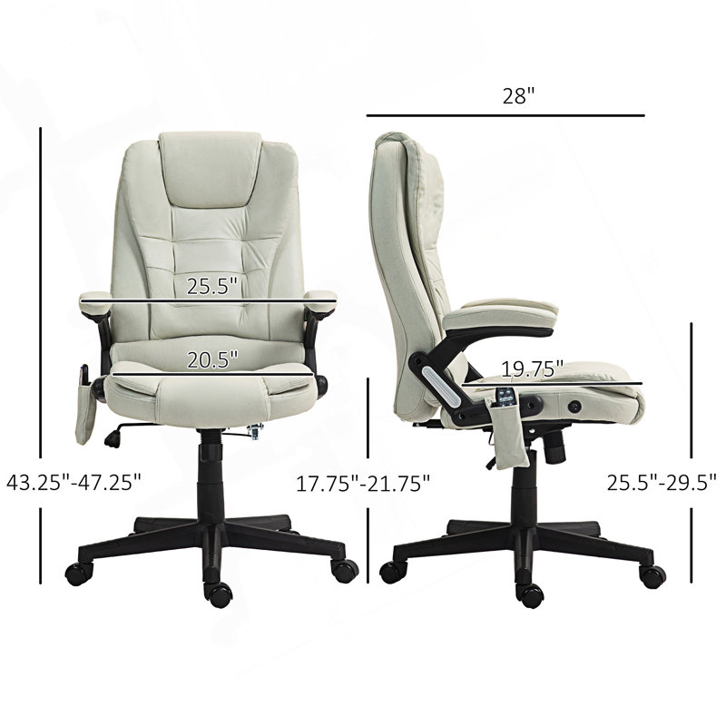 Fauteuil de bureau à 6 points de massage vibrant avec chaleur et dossier haut, Polyester, Beige