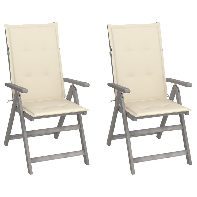 Outdoor Recliner Chairs Patio Chair with Cushions Solid Wood Acacia, Cream, Gray