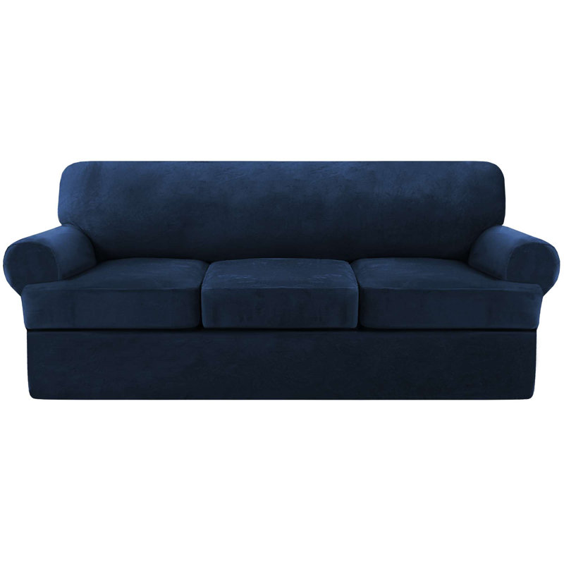 Housse en velours extensible pour canapé en T de 4 pièces pour 3 housses de canapé avec 3 housses de coussin en T individuelles Lavable à la machine