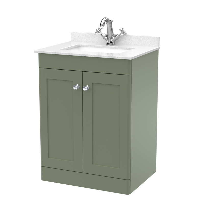 Classique 600mm Free-standing Single Bathroom Vanity with Marble Vanity Top, Satin Green