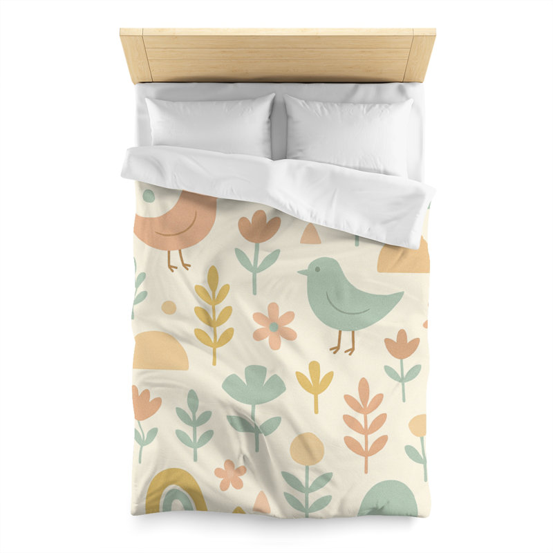 Microfiber Duvet Cover Boho Style, Design 25, Twin Duvet Cover, Yellow/Green/Beige/White