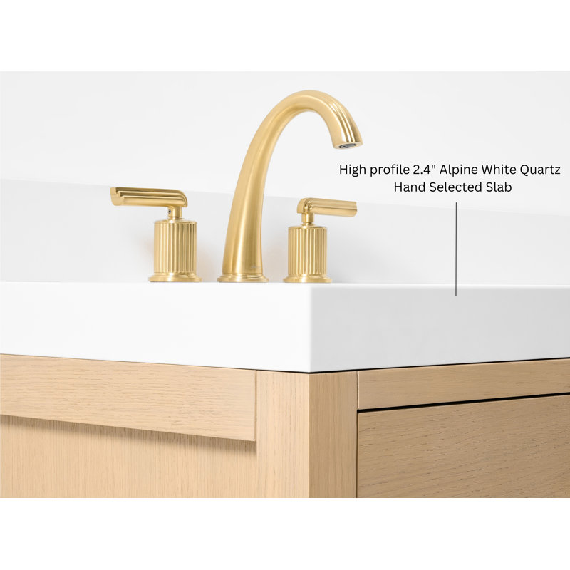 Elizabeth 60'' W Vanity, Oak/Rose Gold, Pure White Quartz