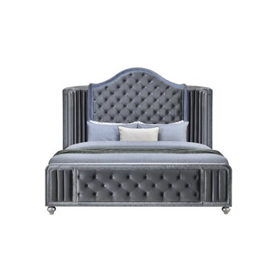 Marven Dennie Velvet Upholstered Tufted Panel Bed