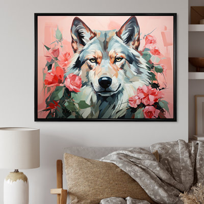 Portrait de loup bohémien rose et vert IV - loup, art mural