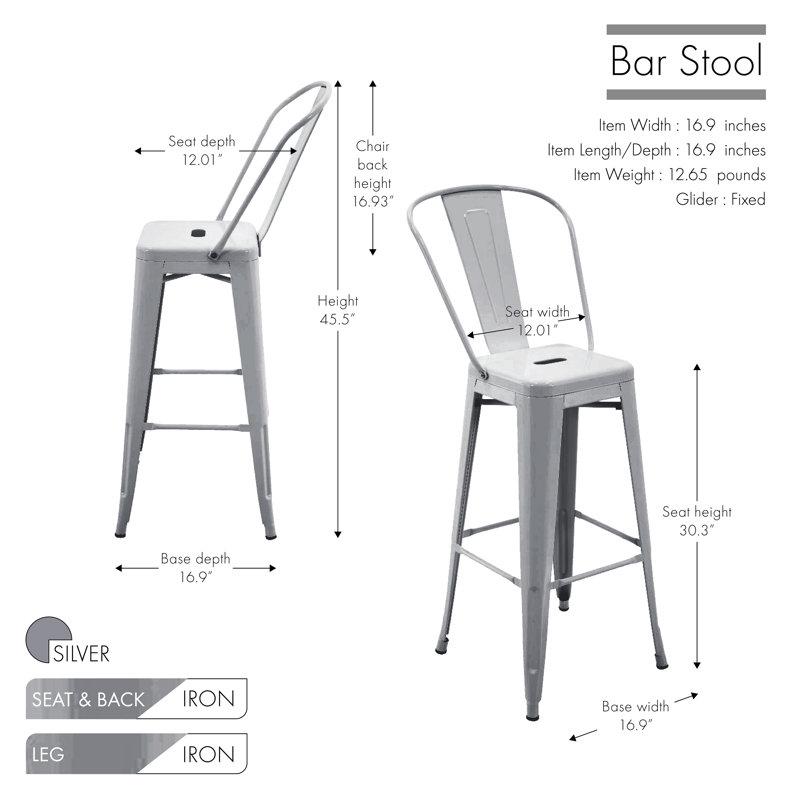 Tabouret de bar 30,3 po Nott, Argent