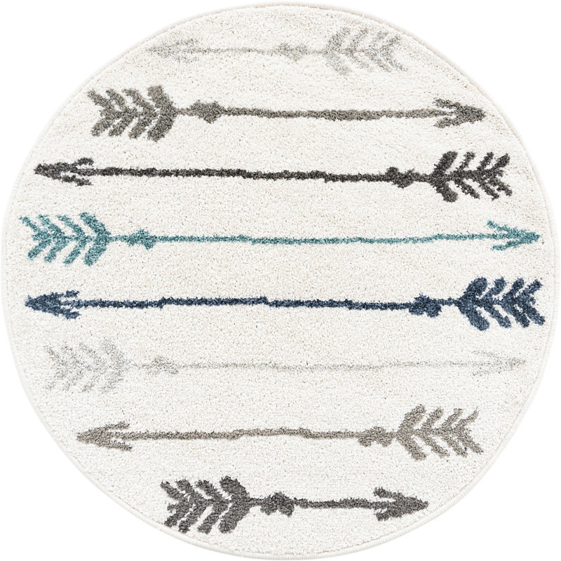 Tapis abstrait crème, Rond 3 pi 3 po