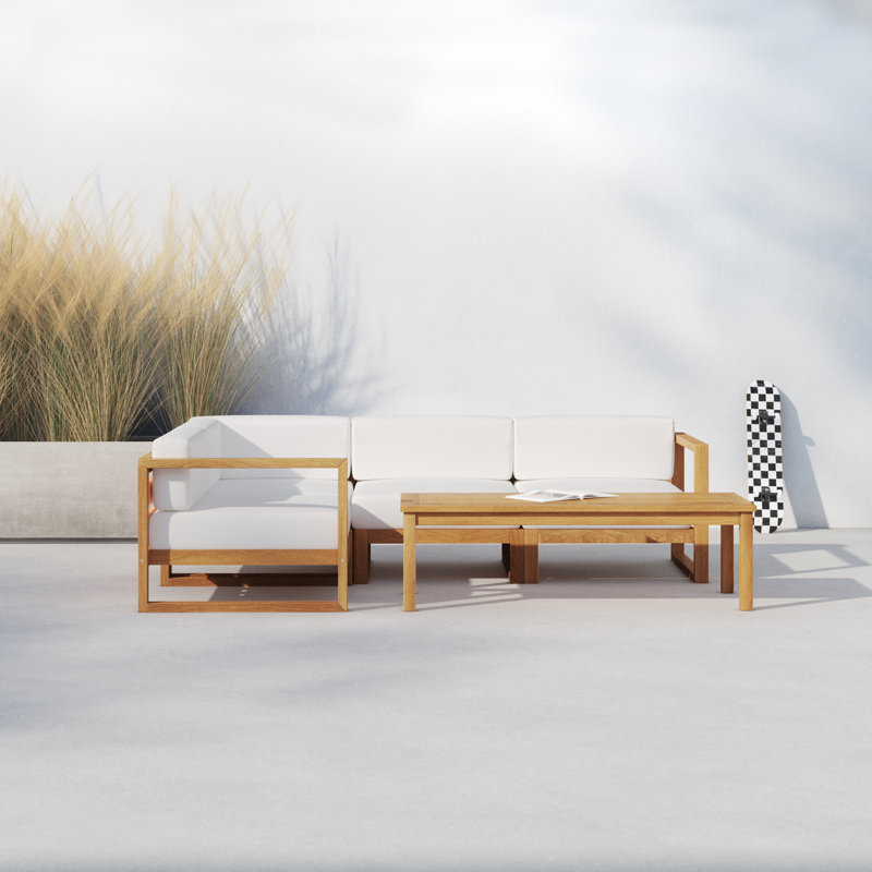 Upland 5-Piece Teak Wood Outdoor Sectional Sofa Set with Table