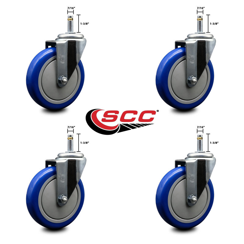 urethane Swivel Grip Ring Stem Caster Set, Blue