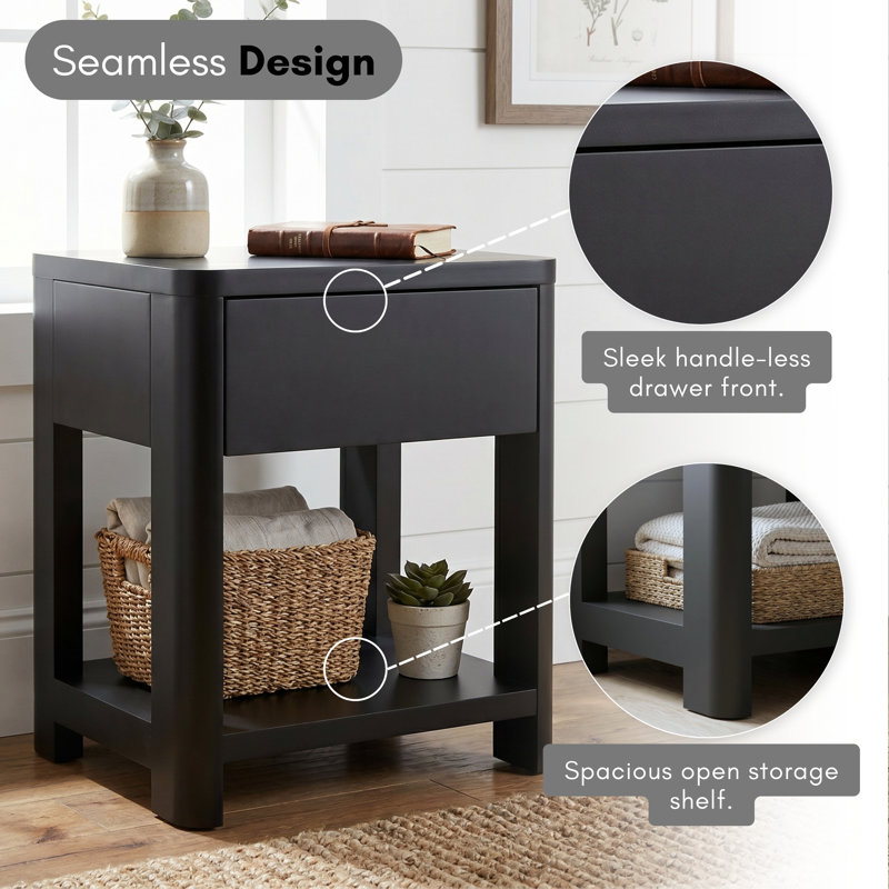 Novera Modern 23" H 1 Drawer Nightstand With Open Shelf