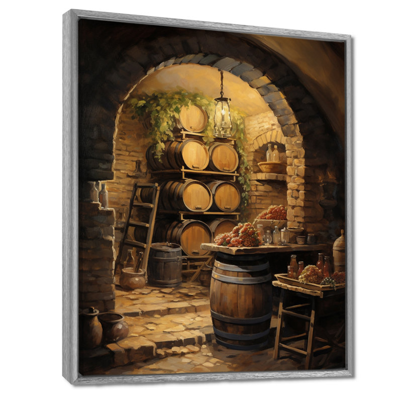«French Wine Cellar I», reproduction d'art sur toile Champagne, H 32 po x l 24 po x P 1 po, Encadrement argenté