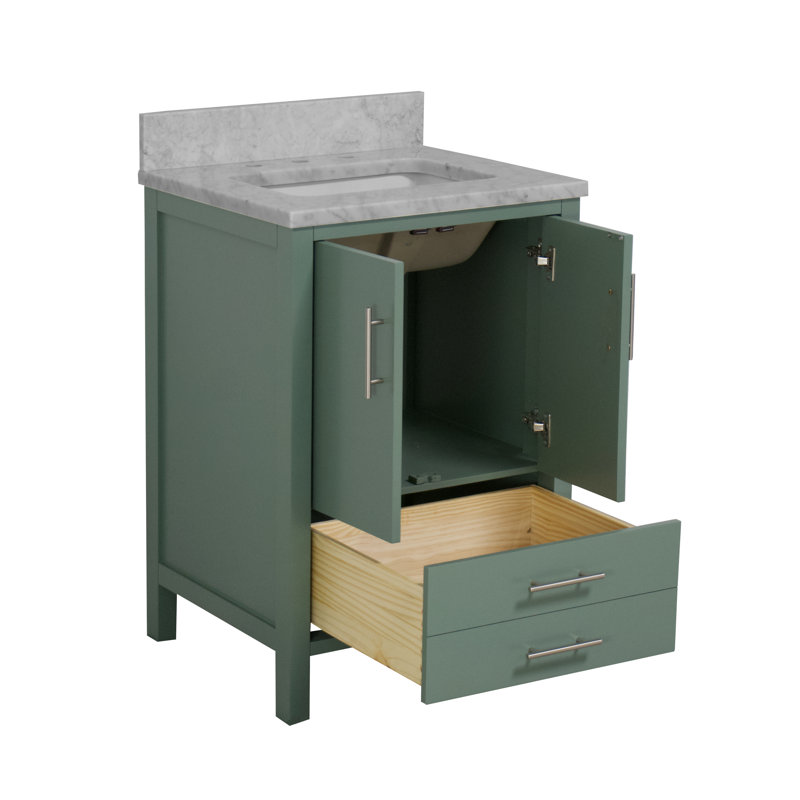 Ensemble de meuble-lavabo simple 24 po Kiara, Vert sauge, Marbre de Carrare