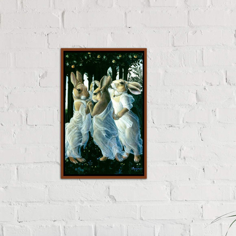 « Bunny graces » par Melinda Copper-impression d’art graphique, Toile avec cadre en bois classique
