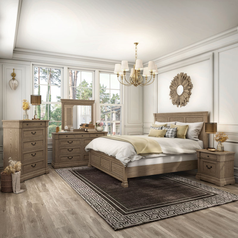 Ensemble de chambre à coucher 5 pièces Laniel, 6 Pcs: Bed, 2 Nightstand, Dresser, Mirror, Chest, Grand