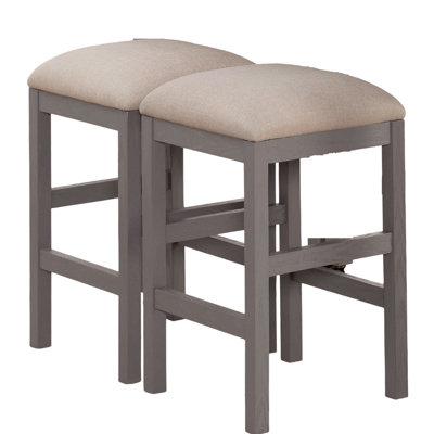 Transitional Gray Stools With Beige Seat, 2pc For Dining Room Rustic In Seat Furniture