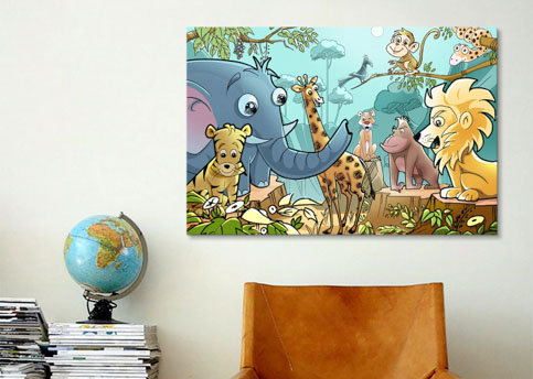 Palacios 'Jungle Cartoon Animals Children' - Unframed Graphic Art Print on Canvas Zoomie Kids Mat 
