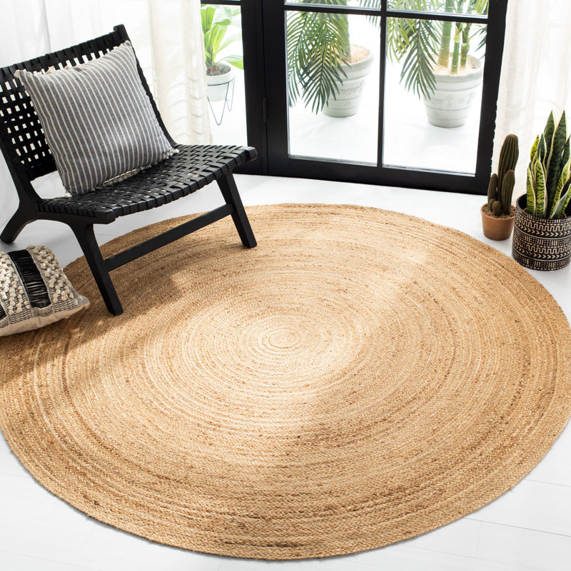 Tapis en jute de couleur unie Cascio, Rond 3 pi