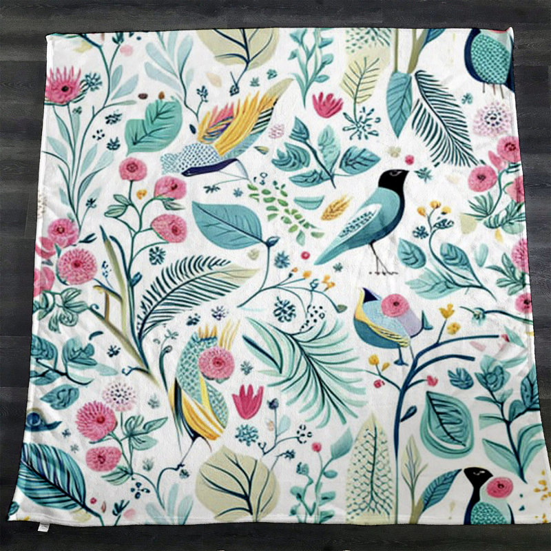 Throw Blanket, 68" W x 80" L, Floral/Abstract, Blue/Pink/Yellow/White