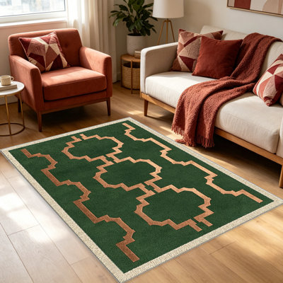 Tapis treillis en cuivre émeraude pour le salon, doux et confortable, convient à toutes les saisons, facile à entretenir, tapis de sol intérieur lavable à la machine, sous la table de ferme convenant à la chambre à coucher, à la salle à manger, au bureau, au balcon, au patio