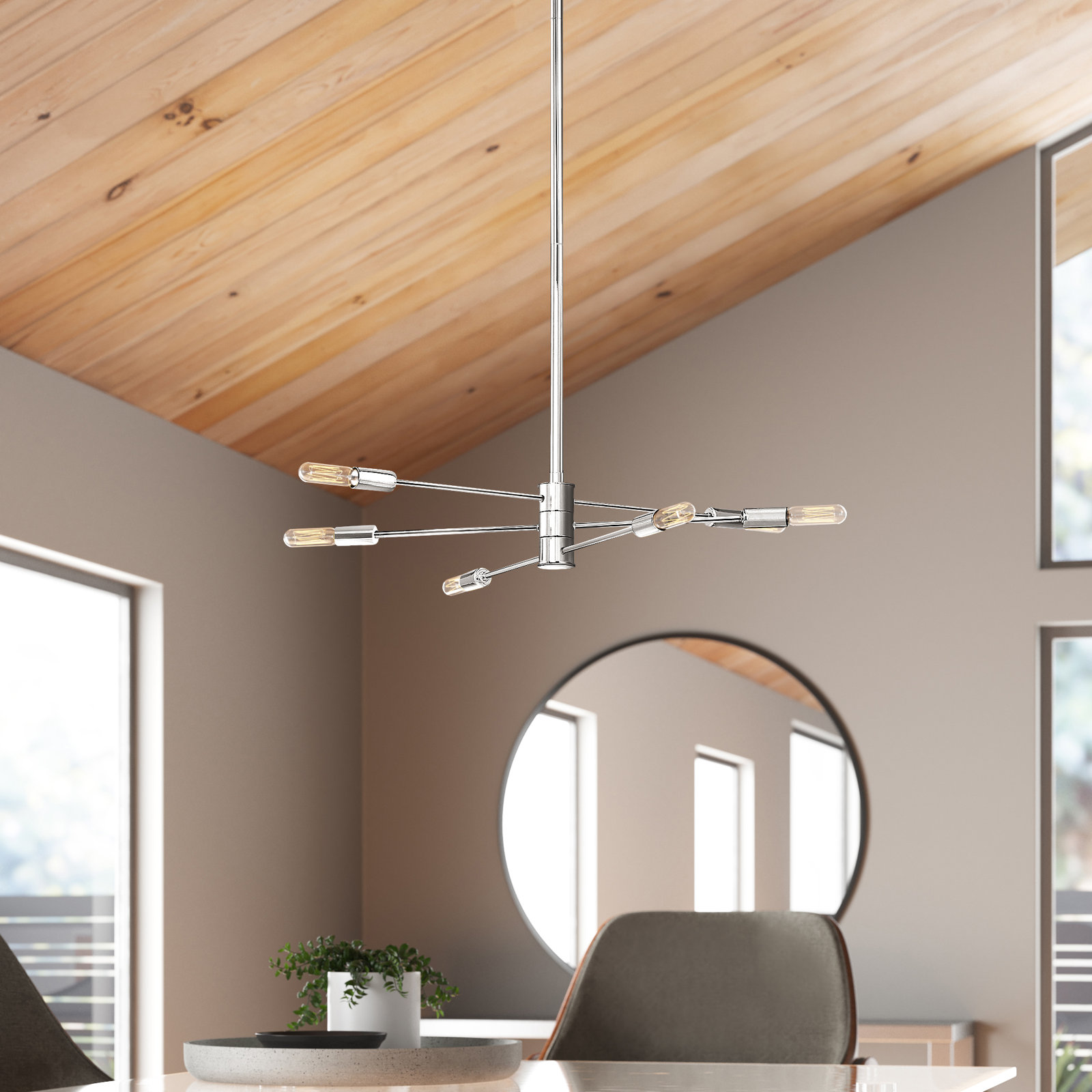 Jordy 6 - Light Dimmable Sputnik Chandelier, Polished Nickel