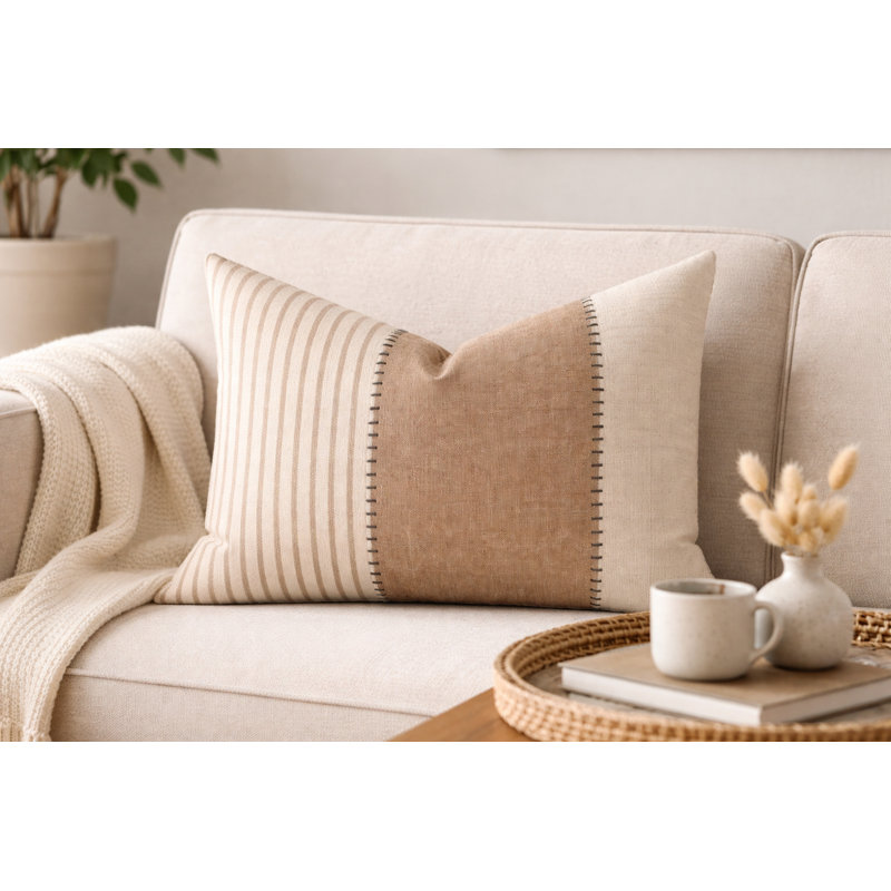 Coussin décoratif beige clair et rayé avec insert 12 po x 20 po Modern, Simple, Rectangle H 12 po x l 20 po