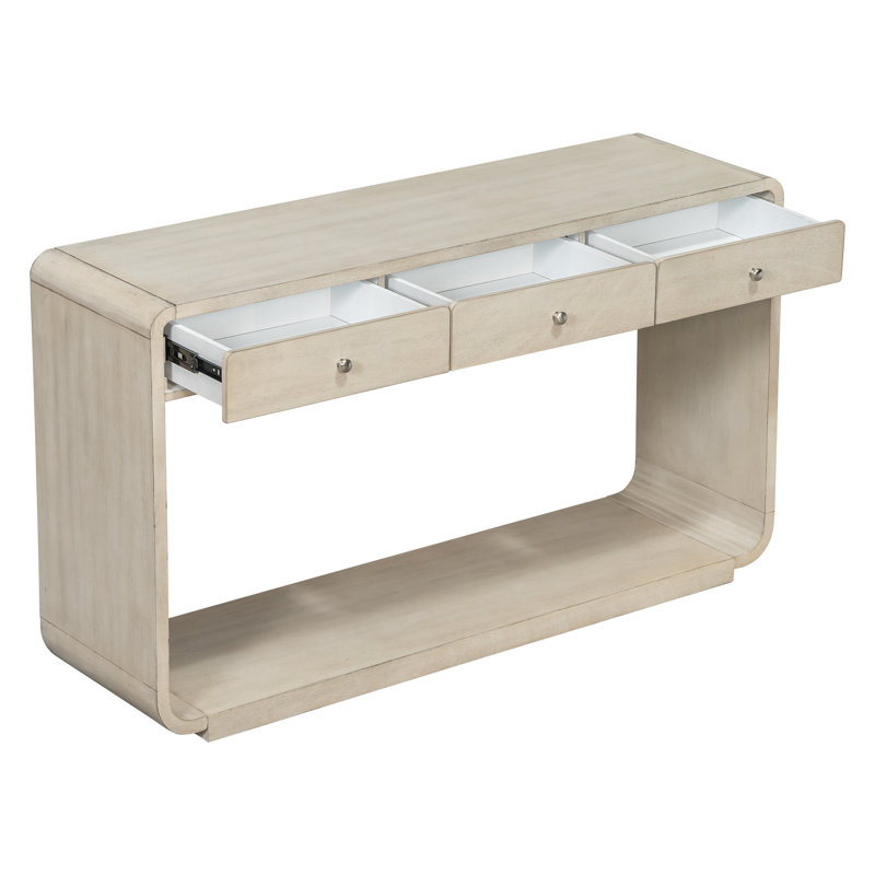 Console de style antique, 3 tiroirs de rangement, tablette de présentation, pieds courbés, finition peinte, Natural