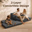 Canapé-lit convertible surdimensionné en velours côtelé de 66 po avec coussins et poches latérales, siège simple extra large et profond, sans assemblage requis (gris)-1641013100