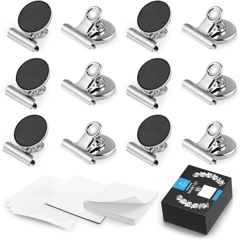 Zulay Kitchen Set Of 12 Magnets For Whiteboard & Refrigerator - Strong Magnetic Clips For Refrigerator With Notepad