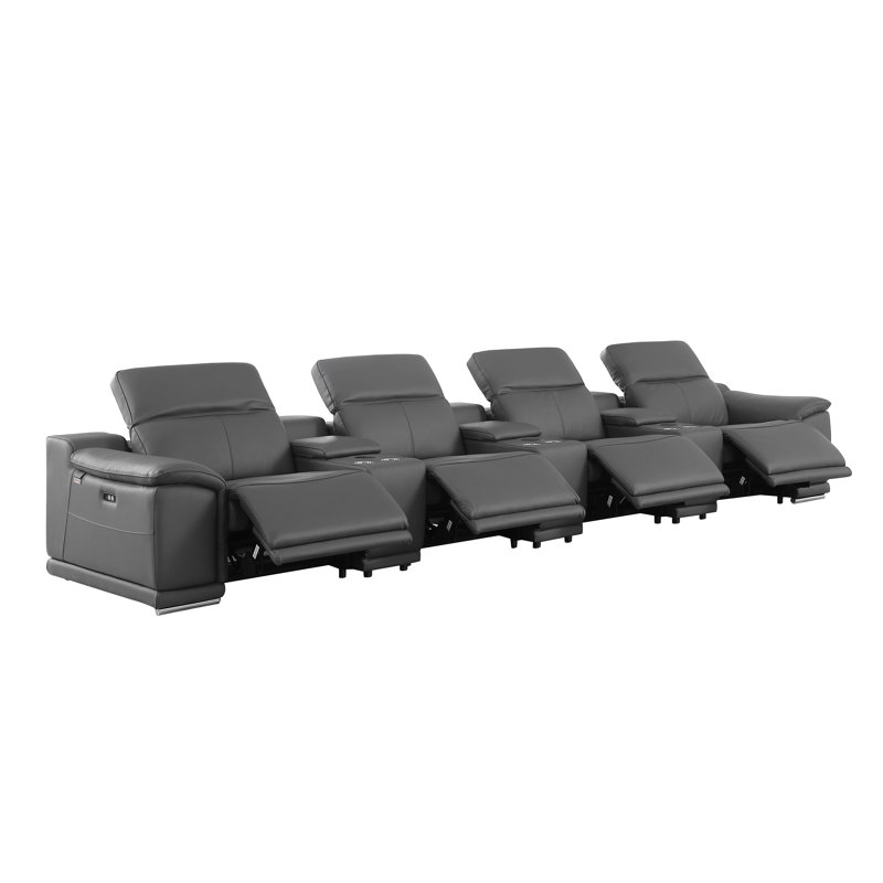 Ensemble de cinéma maison en cuir italien à grain supérieur 7 pièces Lily, Gris foncé