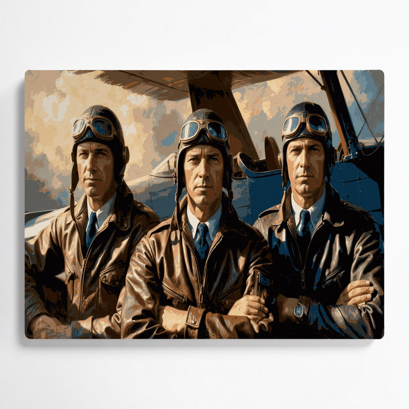 Portraits de pilote de transport et équipage d'aviation, art mural en métal brun, H 11 po x l 14 po