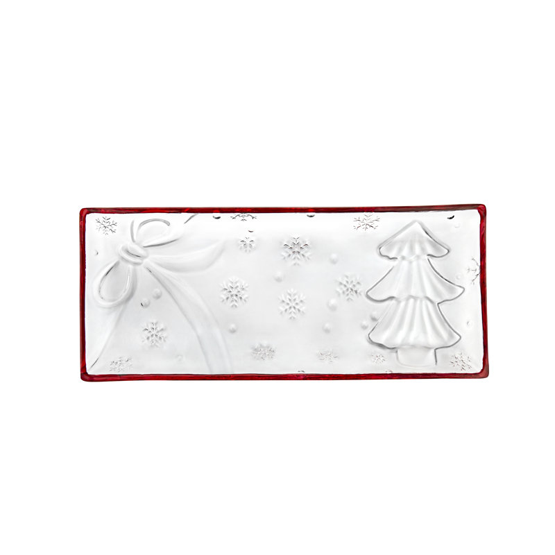 Christmas Wonderland Red Rim Rectangle Serving Tray