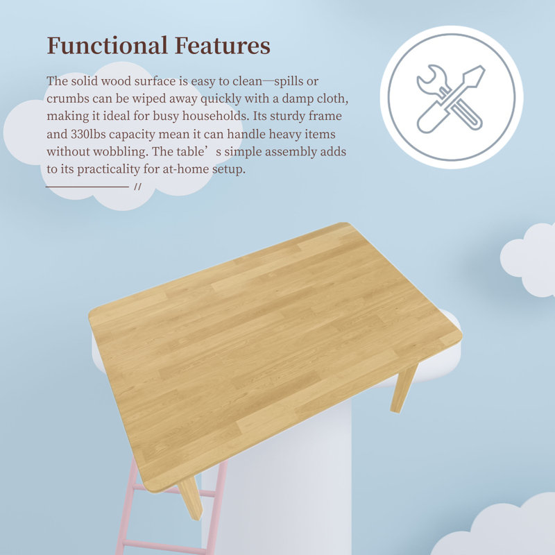 Rectangular Dining Table With Solid Wood Frame, For Dining Room, Living Room, Natural