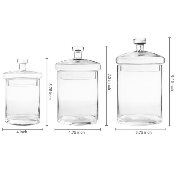 MyGift Set of 4 Glass Apothecary Jars Set, Clear Candy Jars with Lids