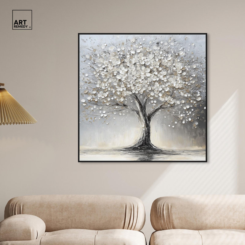 «Pure Leaf Veil», toile classique par Art Remedy, Cadre flottant noir, H 41 po x l 41 po x P 1,8 po