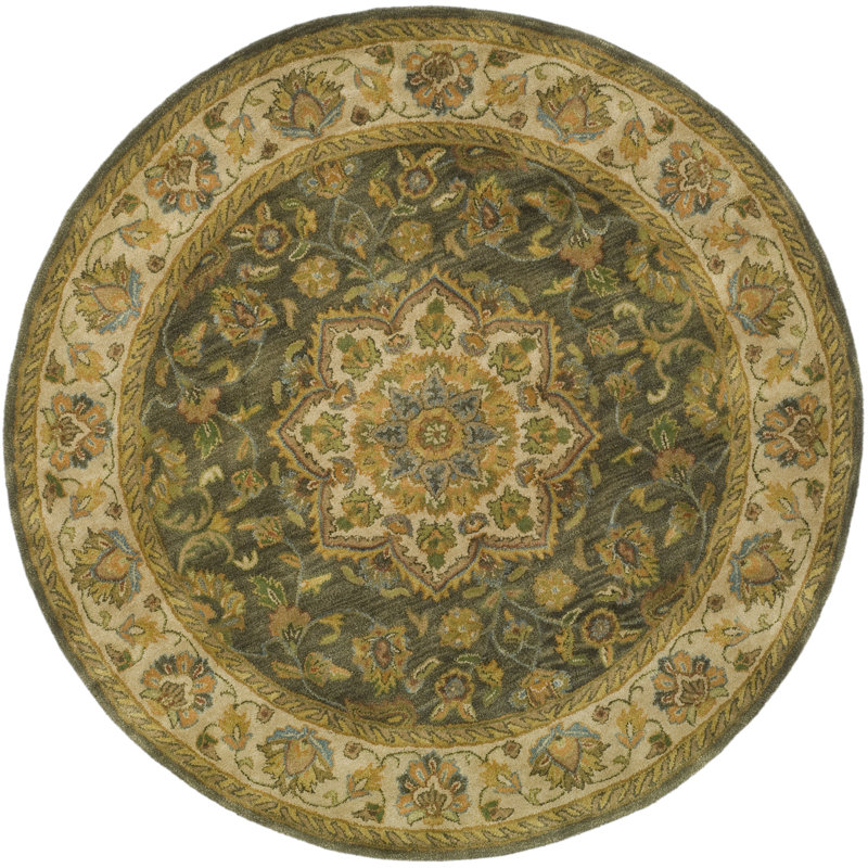 Tapis vert / taupe en laine touffeté à la main Cranmore, Rond 6 pi