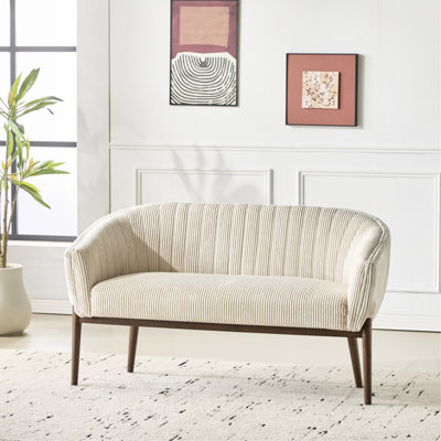 Corduroy With Beige And Walnut Tints, Channel Stitching, Tapered Wood Legs, Curved Armrest, High - Density Foam Filling, 100% Fabric, For Home Styling Shades, Foyer Decoration