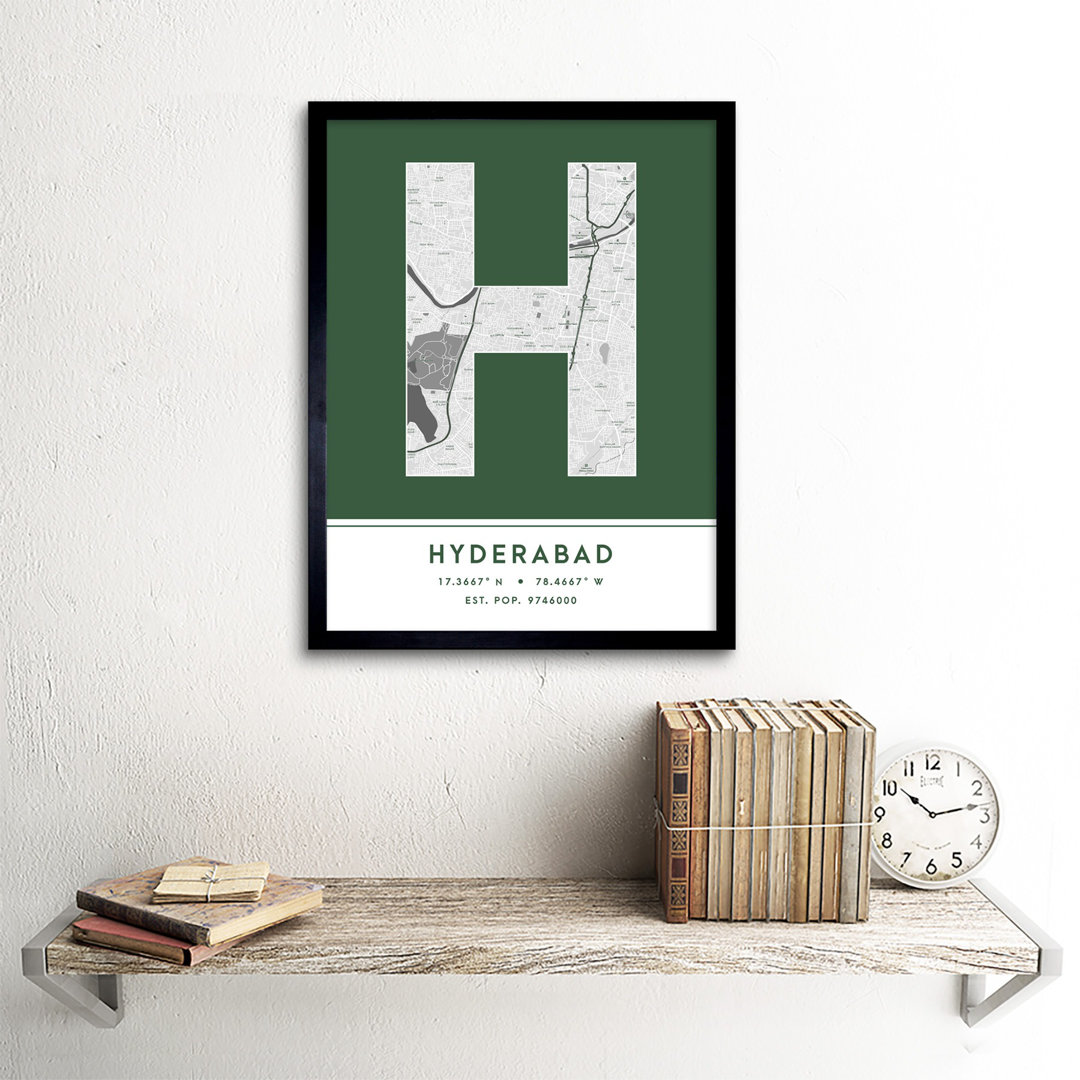 Hyderabad City Map Hyderabad Green - Single Picture Frame Typography