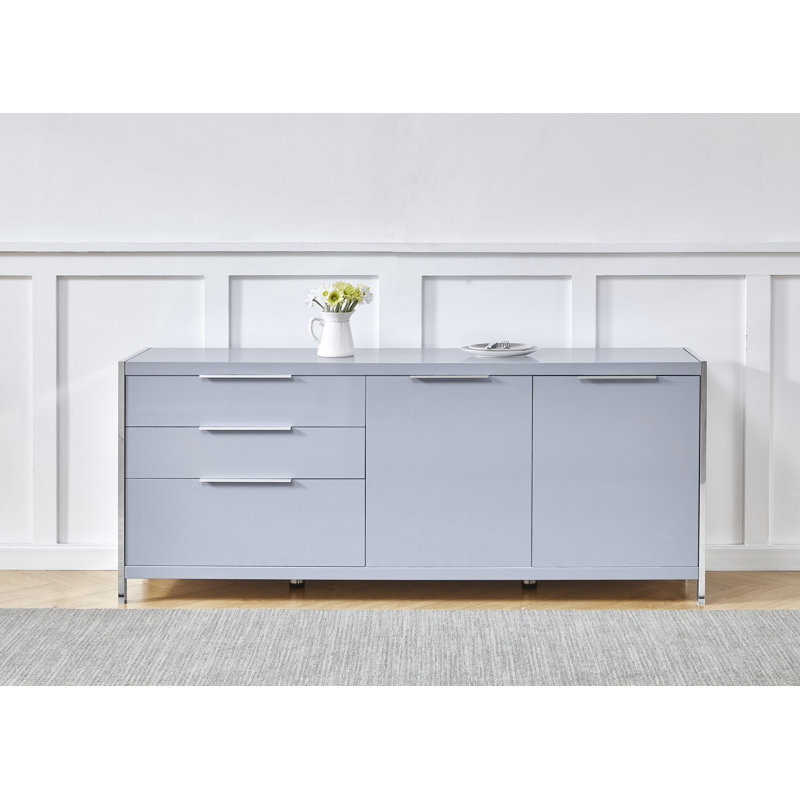 Buffet 3 tiroirs 71 po Deja, Gris clair ultrabrillant