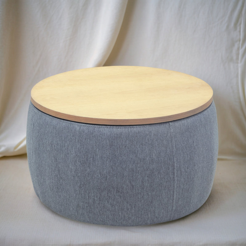 Multi-Function Round Ottoman With Storage: Elegant Footrest & Side Table, Gray/Blue