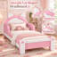 Lit plateforme rembourré en forme de chat mignon Dandre pour enfants, avec barrières de sécurité latérales, lit princesse bas avec tête de lit à nœud.-1827728692