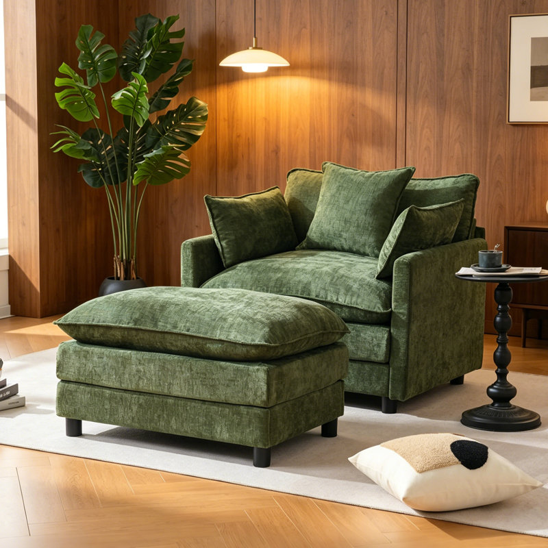 Fauteuil d'appoint surdimensionné avec repose-pieds, canapé-lit simple en nuage de chenille rembourré avec coussins pour le salon