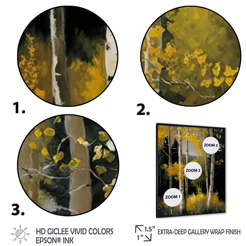 «Yellow Leaf Birches in the Forest III», reproduction sur toile, Toile avec cadre photo noir, H 20 po x l 12 po x P 1 po