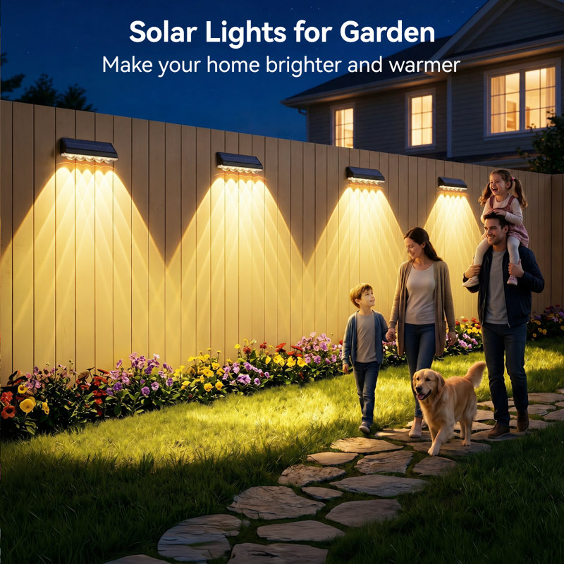 Lumières de clôture solaires extérieures imperméables, blanc chaud et 9 couleurs fixes et lumières changeantes de couleur à énergie solaire, clôture solaire pour l'extérieur