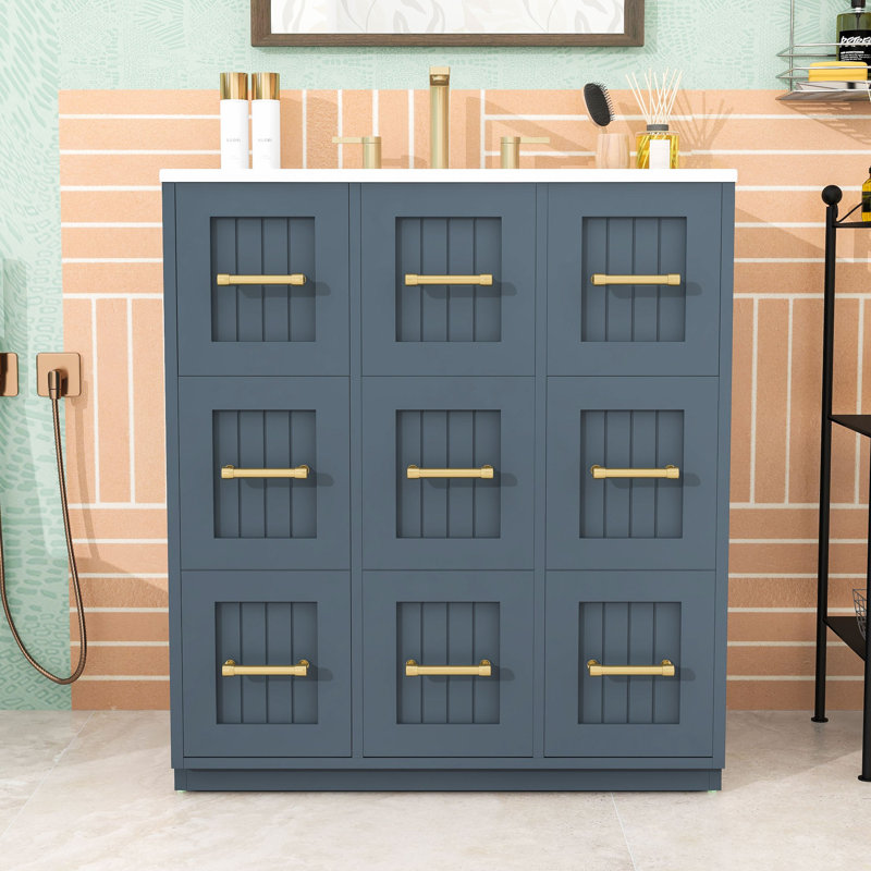Armoire de meuble-lavabo moderne - rangement polyvalent avec compartiments, tiroir basculant, Bleu