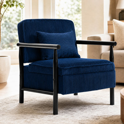 Modern Corduroy Accent Chair with Hidden Storage & Lumbar Pillow, Upholstered Solid Wood Frame Armchair