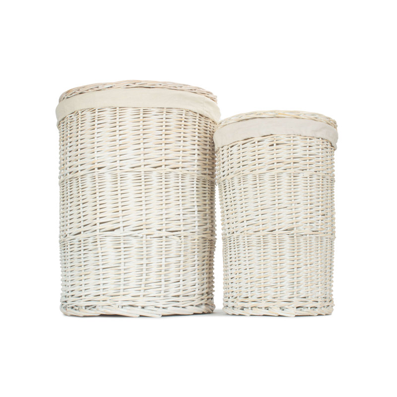 Wicker 2 Piece Lined Laundry Basket Set, Antique Wash