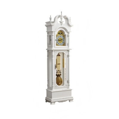 Vintage Elegant White Grandfather Clock Made of Golden Silk Hardwood